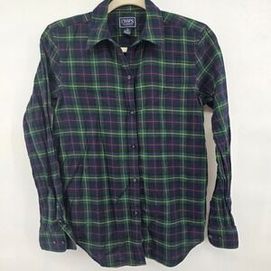 Chaps Classics Plaid Flannel Button Down Shirt Women Small Green Navy Red Yellow